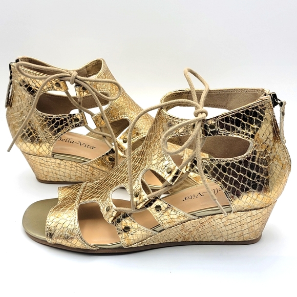 BELLA VITA Imani Ii Womens Metallic Snake Print Wedge Sandals Size 10W. S1088 - Picture 5 of 9